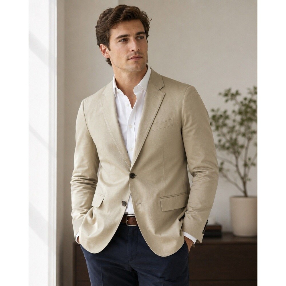 J Crew Ludlow Suit Jacket Mens 38R Khaki Cotton Chino Duca Visconti Italy AT050